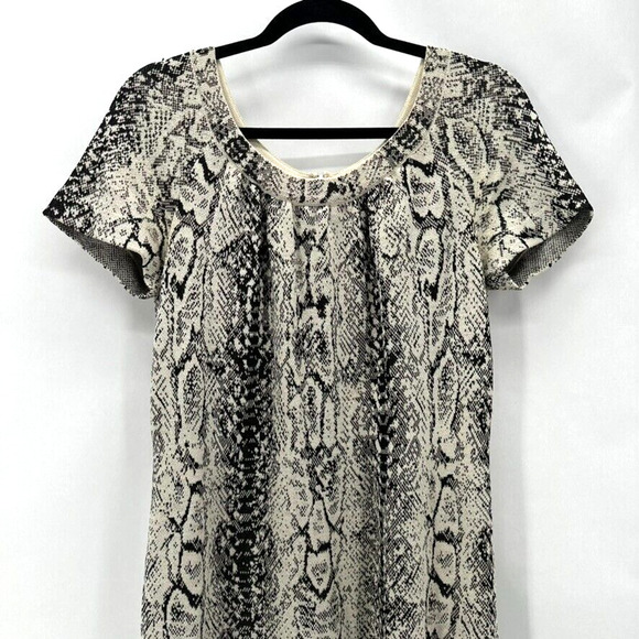 ST. JOHN‎ COLLECTION Python Print Shift Dress Size 4 Ivory Black Preppy Classic - Picture 2 of 10